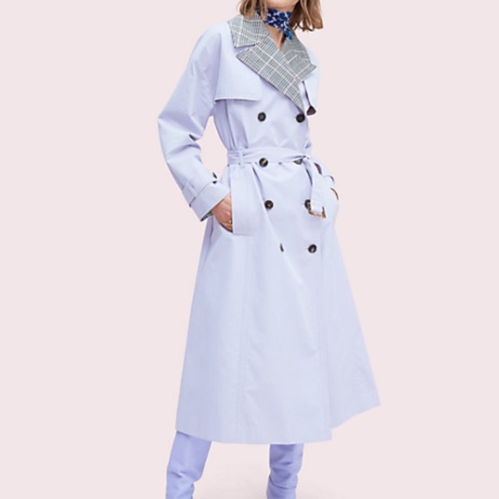 kate spade Lilac Trench Coat with Plaid Collar